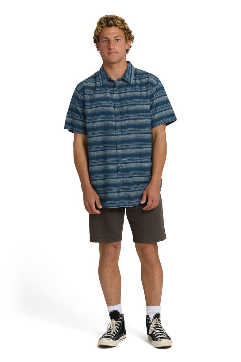 All Day Stripe Short Sleeve Button-Up Shirt, Alternate, color, DARK DENIM