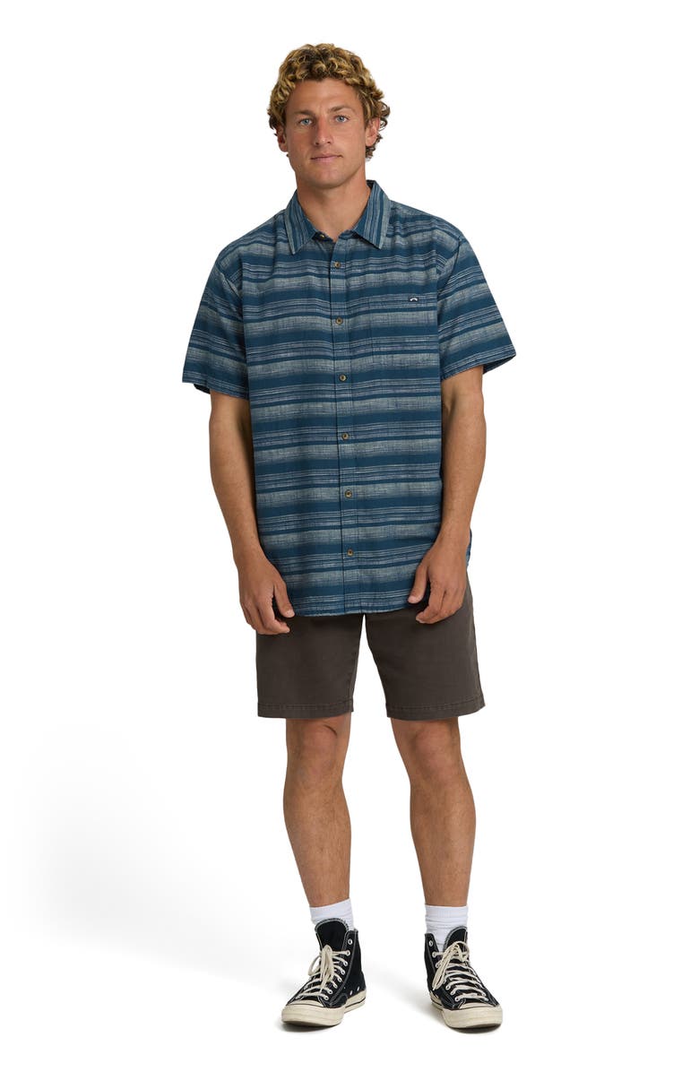 Billabong All Day Stripe Short Sleeve Button-Up Shirt, Alternate, color, Dark Denim