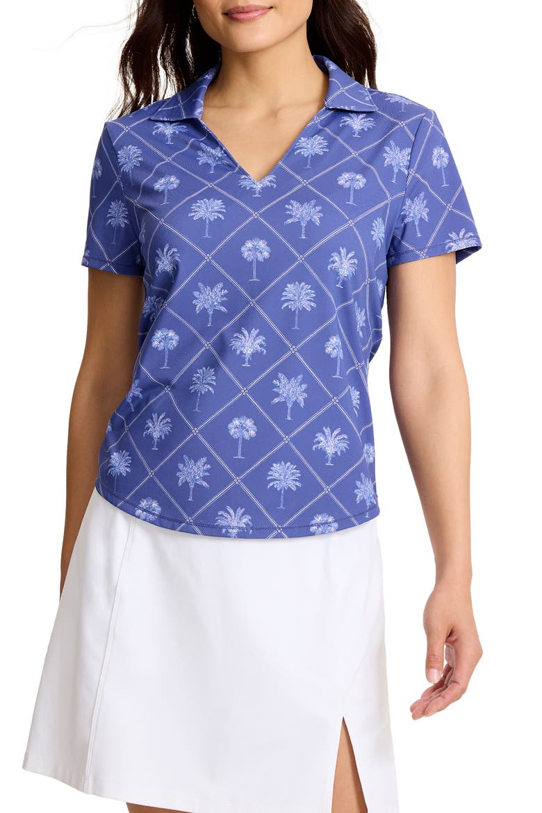 IslandZone® Abby Getaway Frond Johnny Collar Polo, Main, color, SANIBEL BLUE