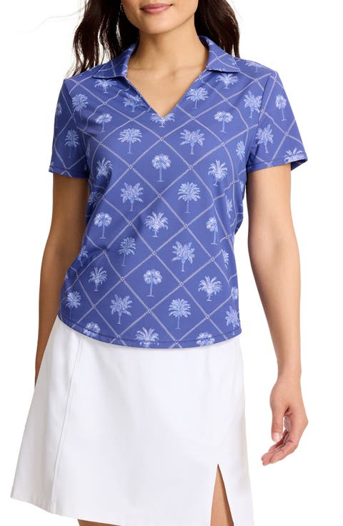IslandZone® Abby Getaway Frond Johnny Collar Polo