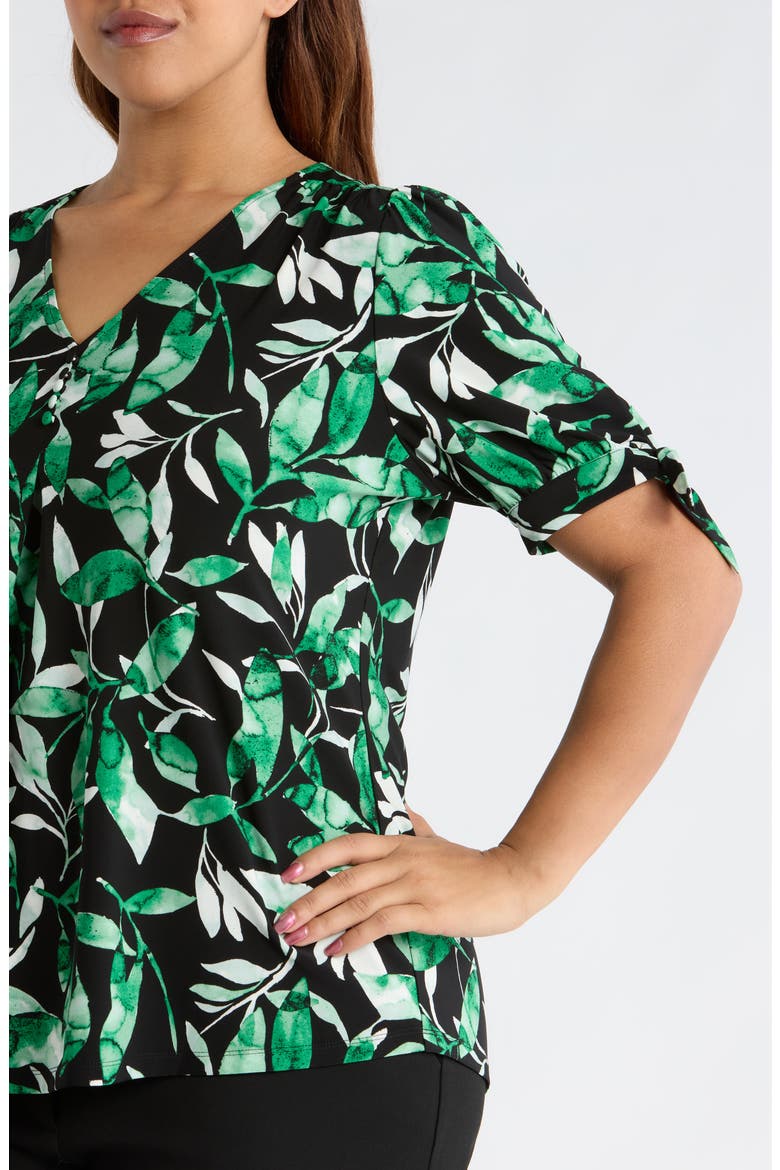 Tropical Print V-Neck Tie Cuff Knit Top, Alternate, color, ANNE BLACK MULTI
