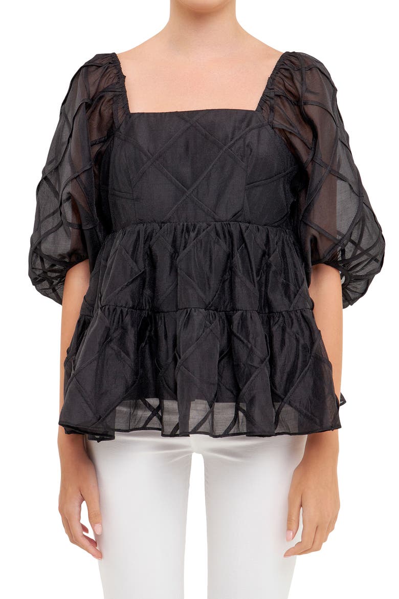 Square Neck Organza Babydoll Top, Alternate, color, BLACK