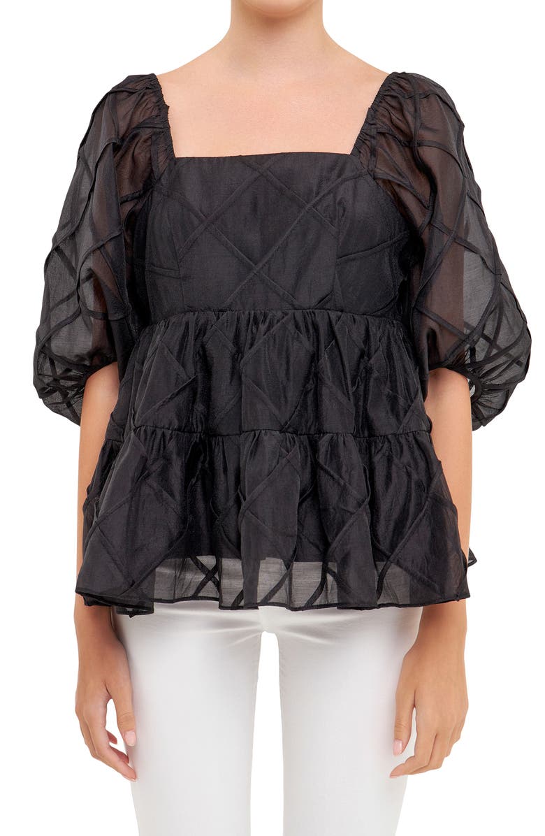 Endless Rose Square Neck Organza Babydoll Top, Alternate, color, Black
