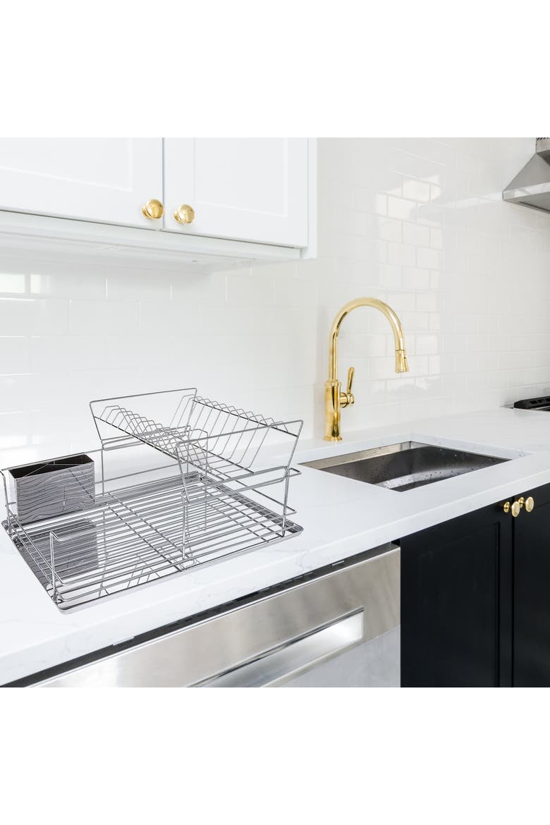 15.5 Inch Stainless Iron Shelf Dish Rack, Alternate, color, Silver