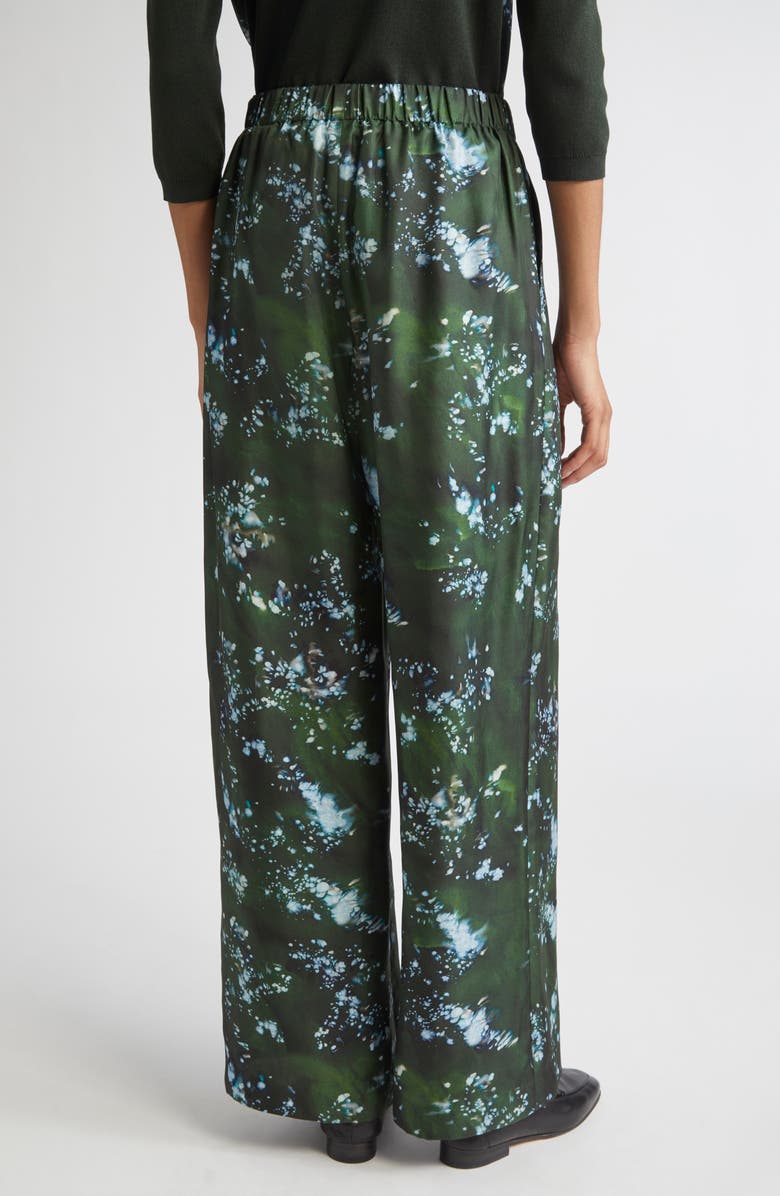 Lafayette 148 New York Riverside Splattered Glaze Print Silk Twill Wide Leg Pants, Alternate, color, Moss Multi