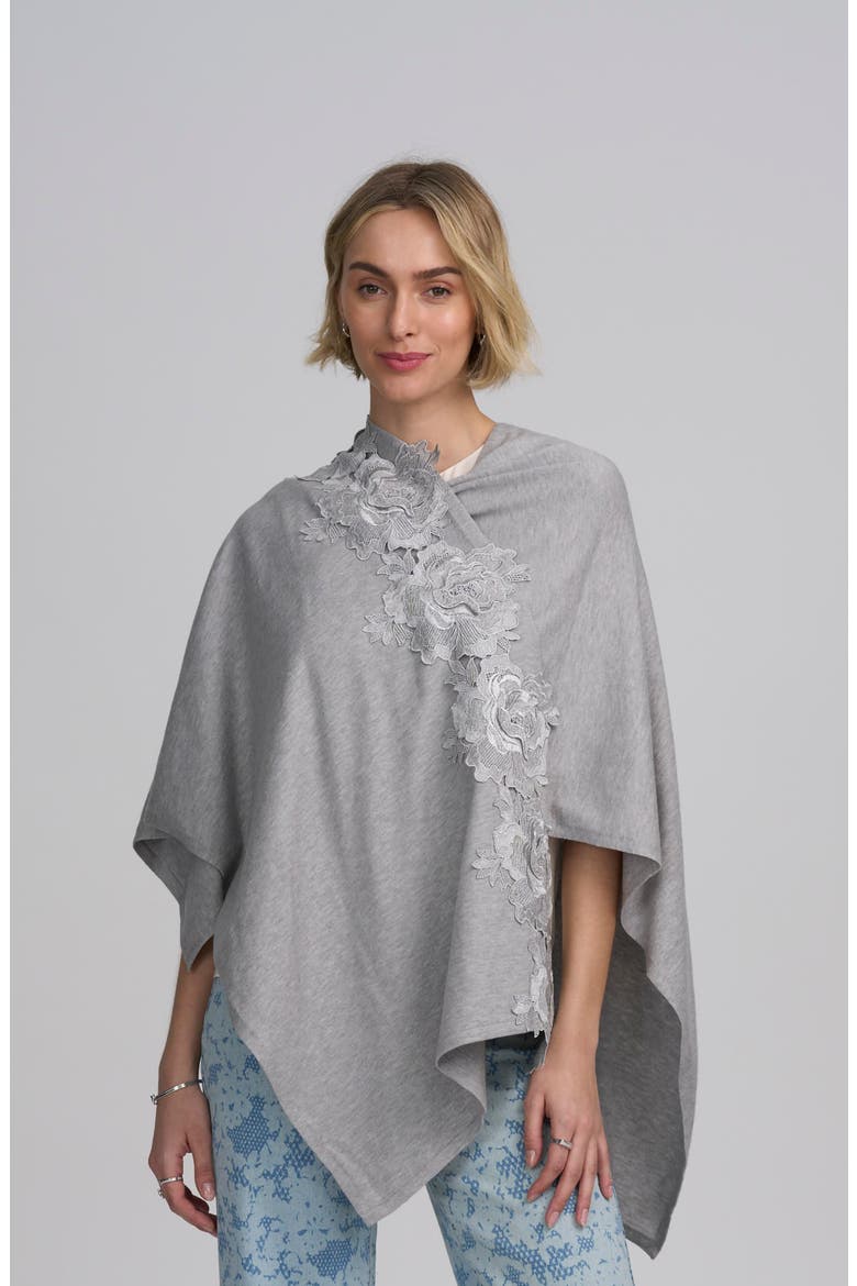 Fine Gauge Draped Cardigan With Lace Applique, Alternate, color, HEATHER GREY