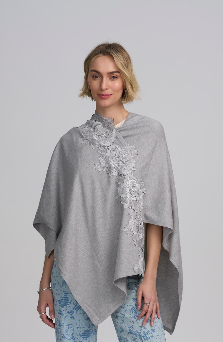 ELLE Collection Fine Gauge Draped Cardigan With Lace Applique, Alternate, color, Heather Grey