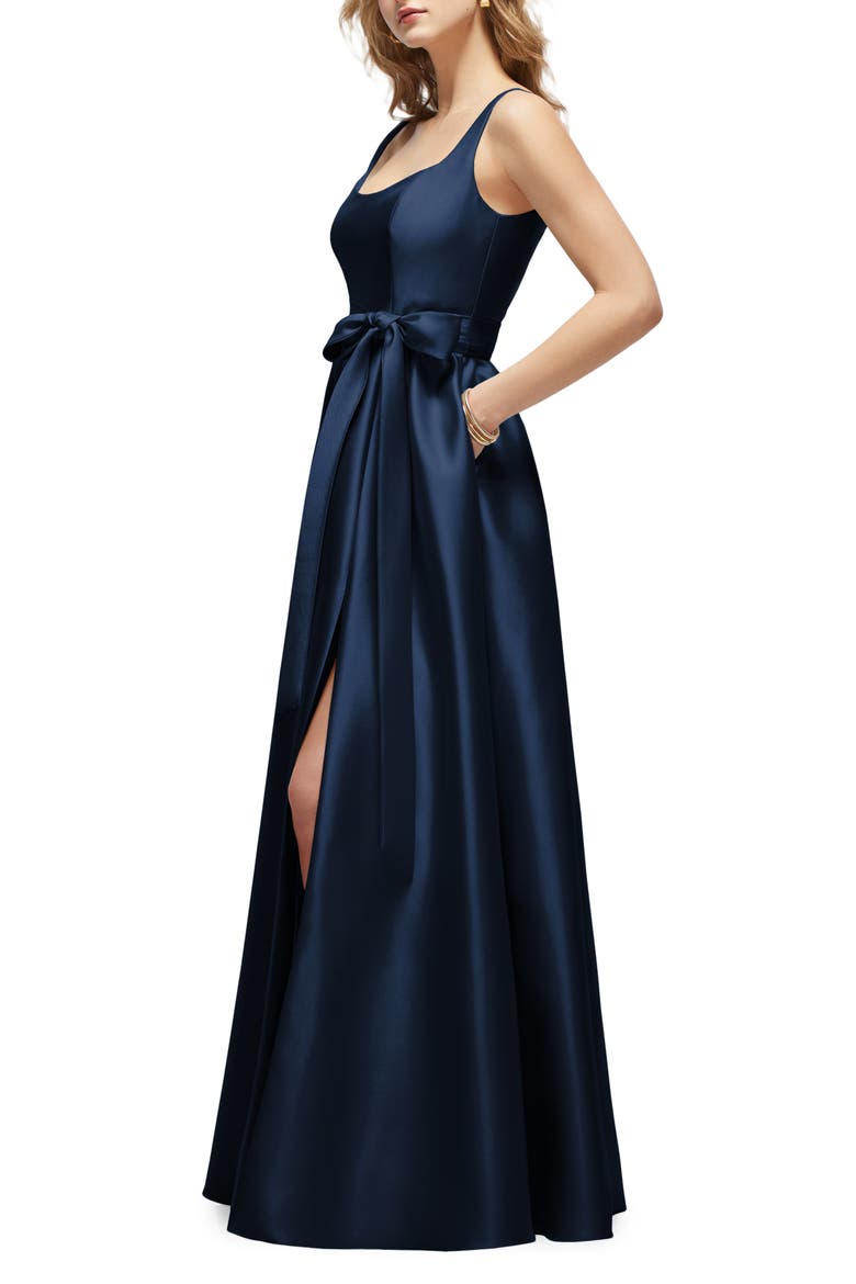 Bow Satin Twill Gown, Alternate, color, MIDNIGHT