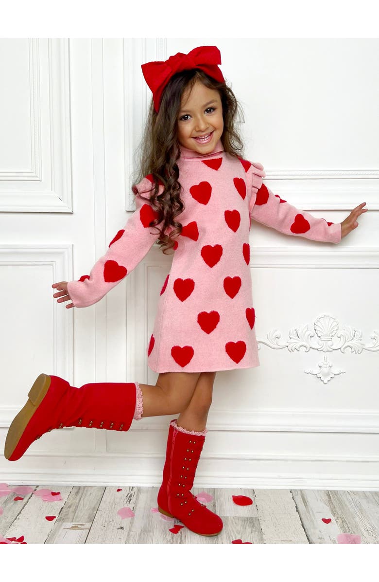 Mia Belle Girls Kids' Warms My Heart Pink Turtleneck Sweater Dress, Alternate, color, Pink