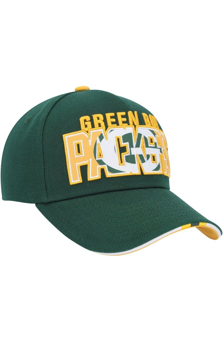 Outerstuff Youth Green Green Bay Packers On Trend Precurved A-Frame Snapback Hat, Alternate, color, 