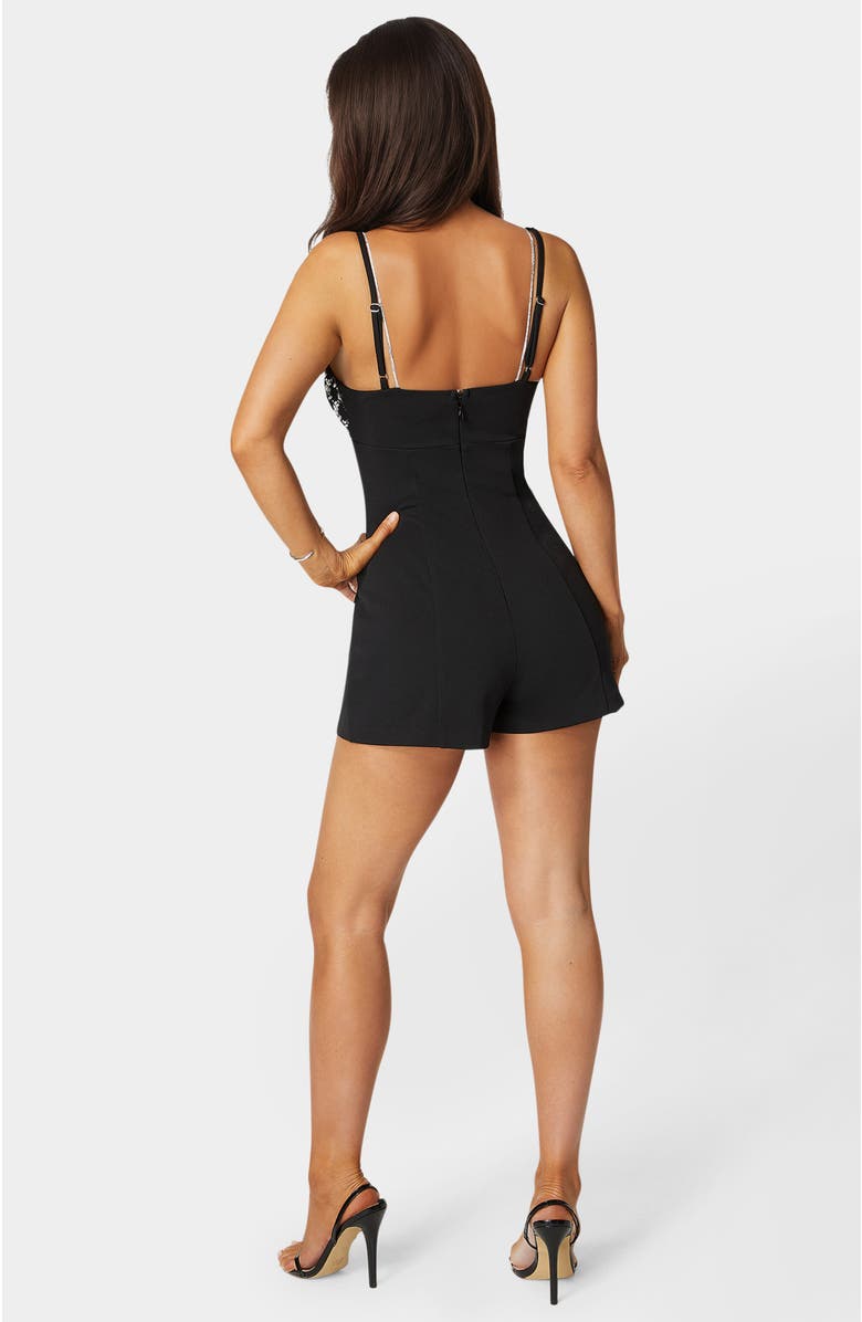 bebe Embellished Detail Knit Romper, Alternate, color, Black
