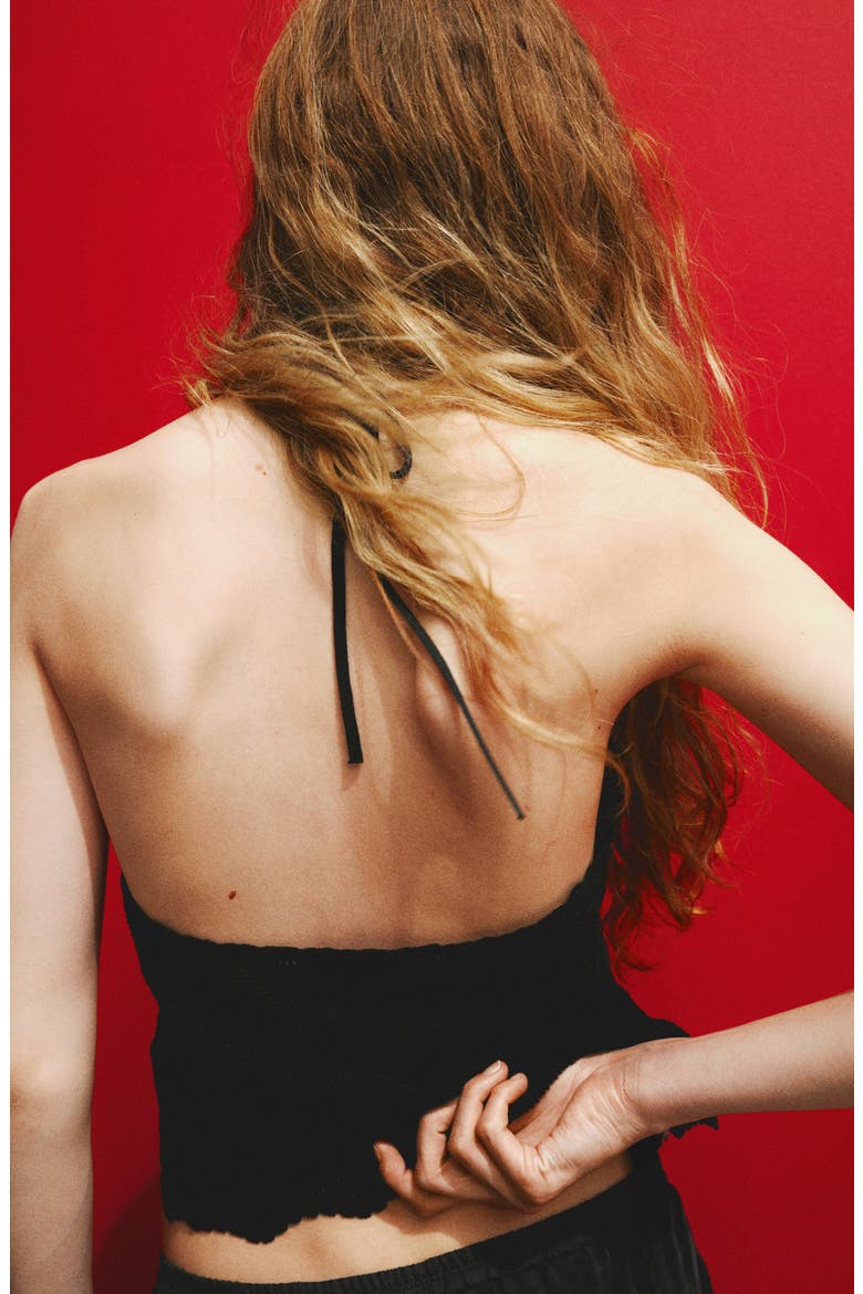 Embroidered Knit Halter Top, Alternate, color, BLACK