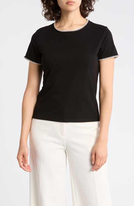 T Tahari Short Sleeve Shell Stitched T-Shirt