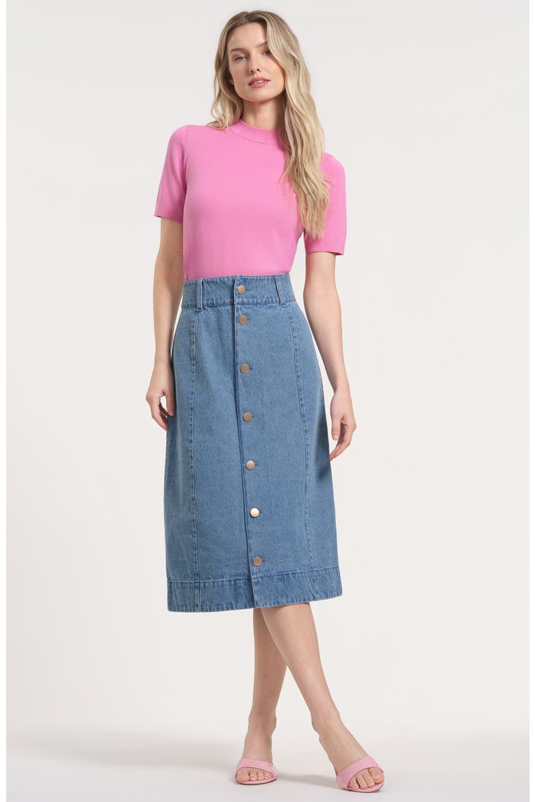 Button Front Denim Skirt, Alternate, color, DENIM