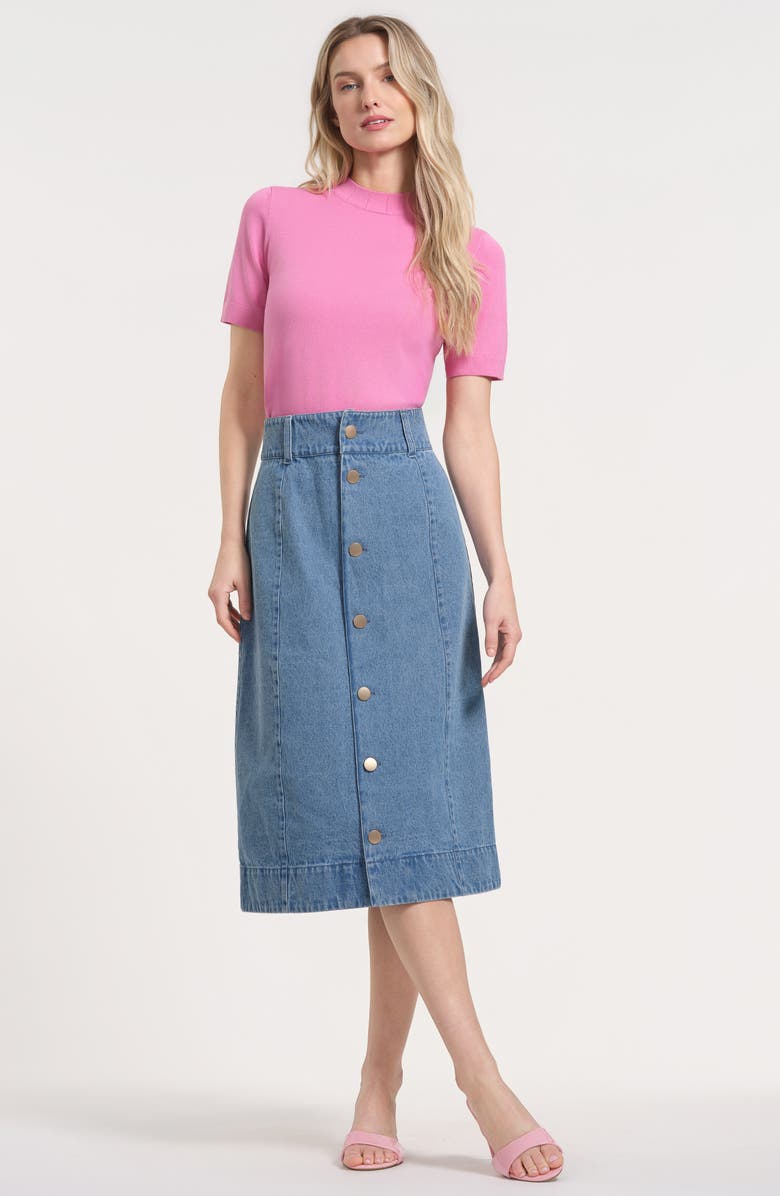 Isaac Mizrahi New York Button Front Denim Skirt, Alternate, color, Denim