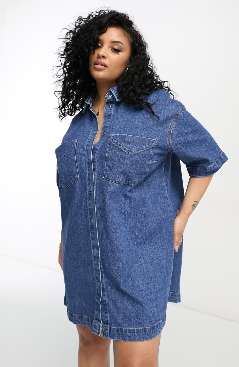 ASOS DESIGN Curve Relaxed Fit Denim Shirtdress, Alternate, color,