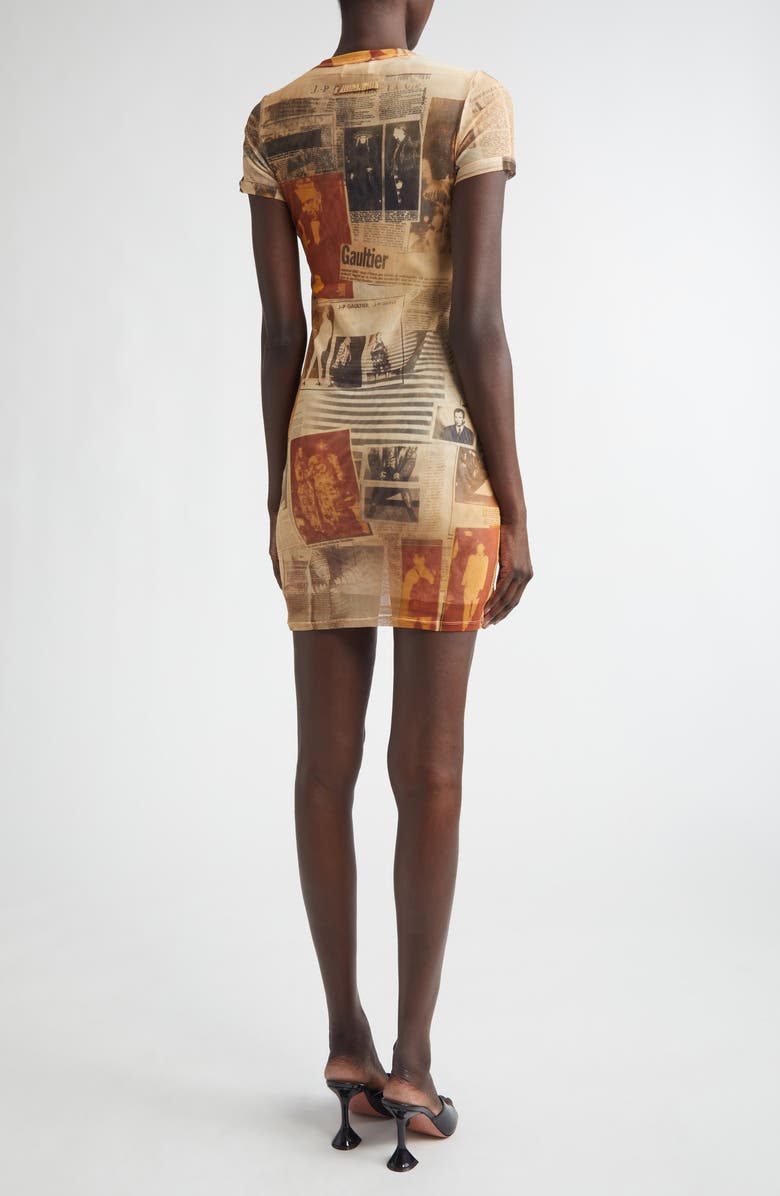 Jean Paul Gaultier Newspaper Print Mesh Minidress, Alternate, color,