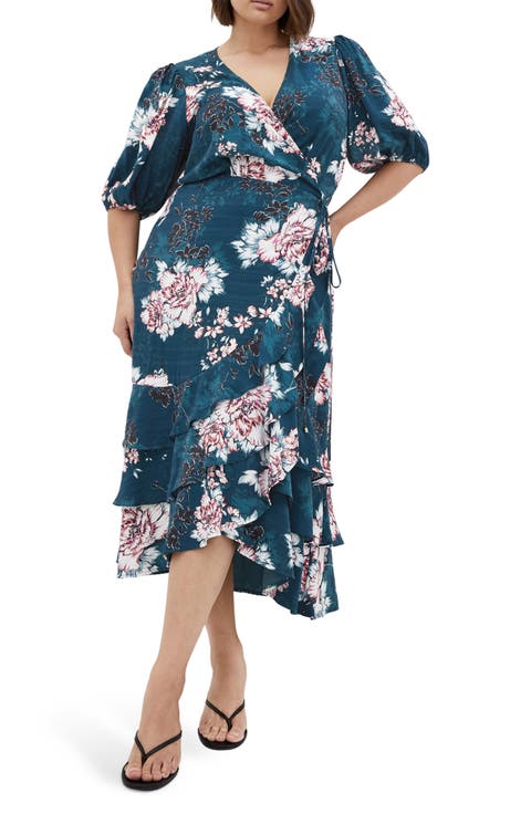 Bea Floral Midi Wrap Dress (Plus)