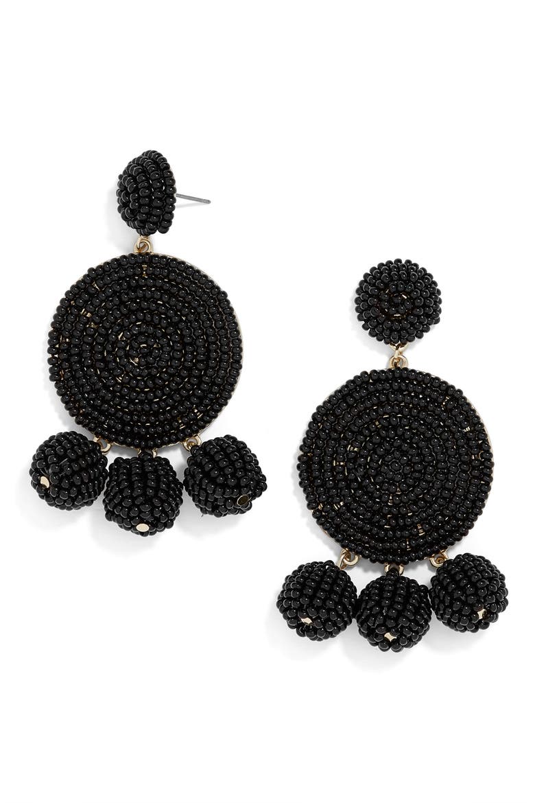 Maraca Beaded Drop Earrings, Main, color, BLACK