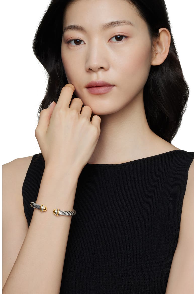 Classic Cable Bracelet in Sterling Silver with 14K Yellow Gold and Semiprecious Stones, 7mm, Alternate, color, GOLD DOME