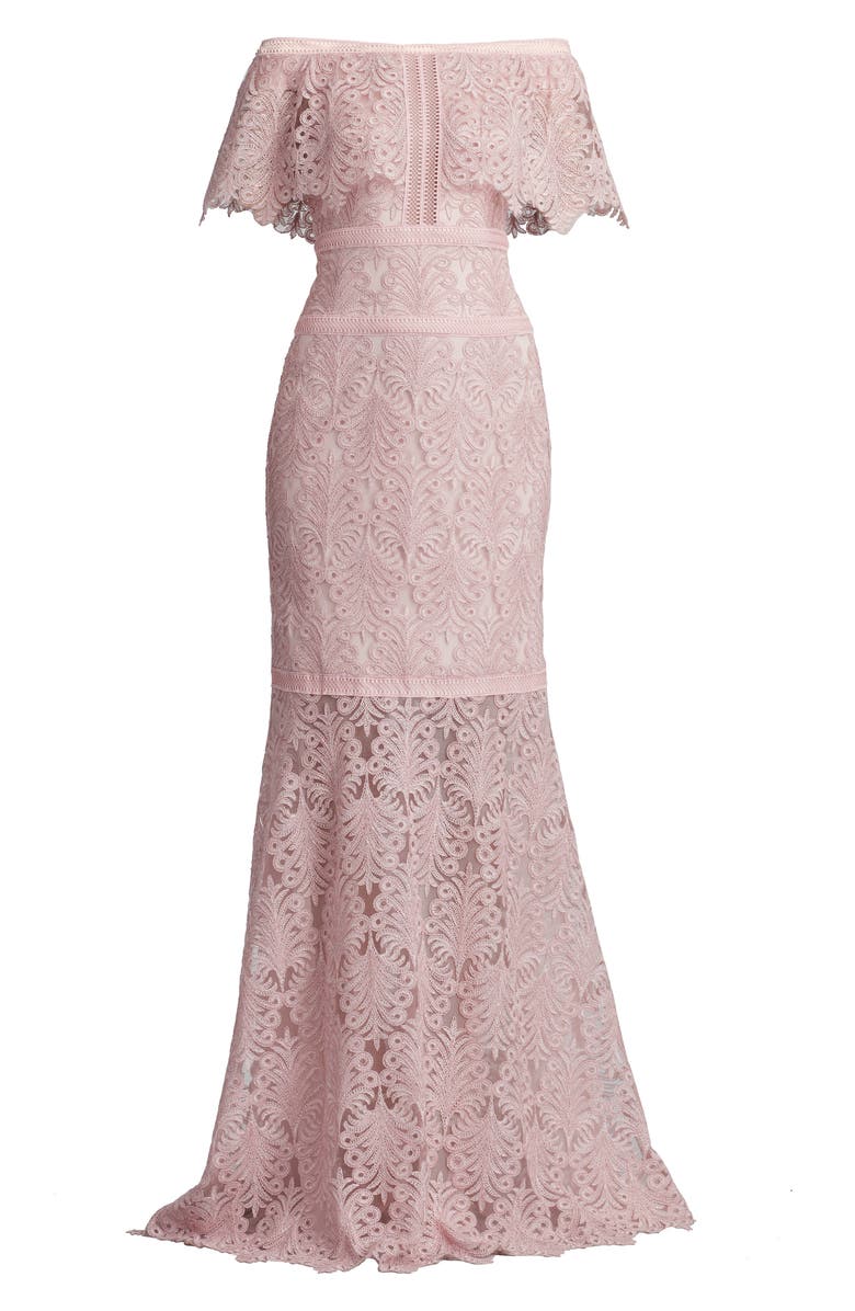 Tadashi Shoji Off the Shoulder Corded Lace Gown, Alternate, color,