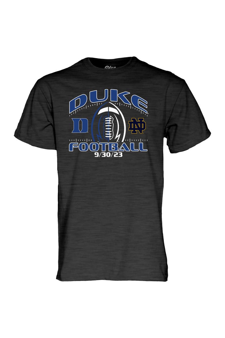 Unisex Blue 84 Heather Charcoal Duke Blue Devils vs. Notre Dame Fighting Irish 2023 Football Matchup T-Shirt, Alternate, color, Heather Charcoal