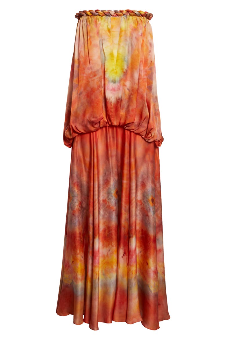 Luna Twist Print Silk Gown, Alternate, color, RUBY TIE DYE