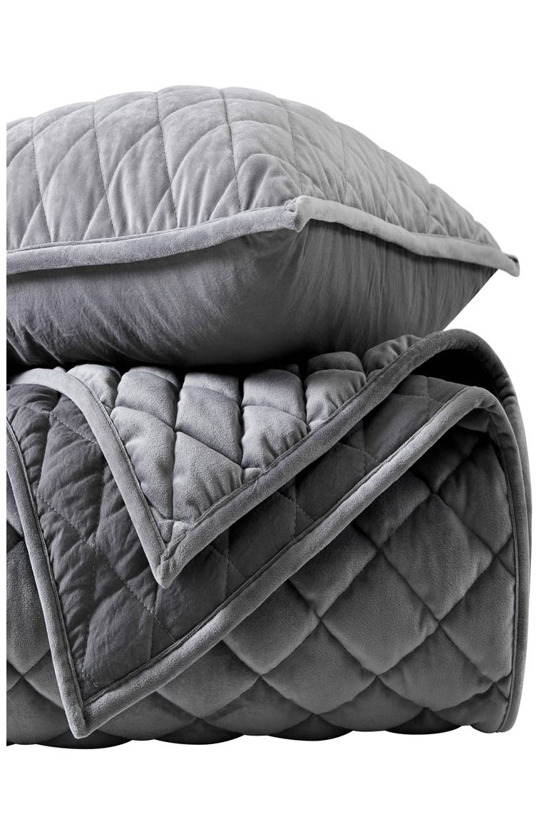 Diamond Velvet Quilt & Sham Set, Main, color, SOFT CHARCOAL