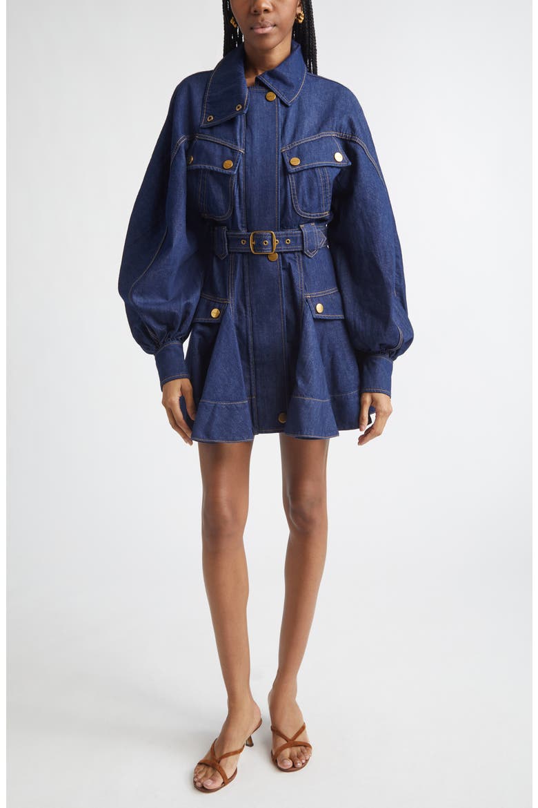 Kindred Spirit Luna Long Sleeve Denim Utility Minidress, Main, color, HARBOUR BLUE