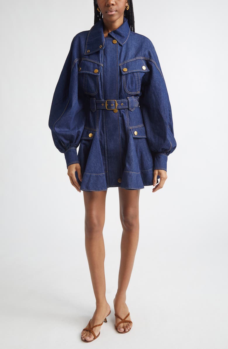 Zimmermann Kindred Spirit Luna Long Sleeve Denim Utility Minidress, Main, color, Harbour Blue