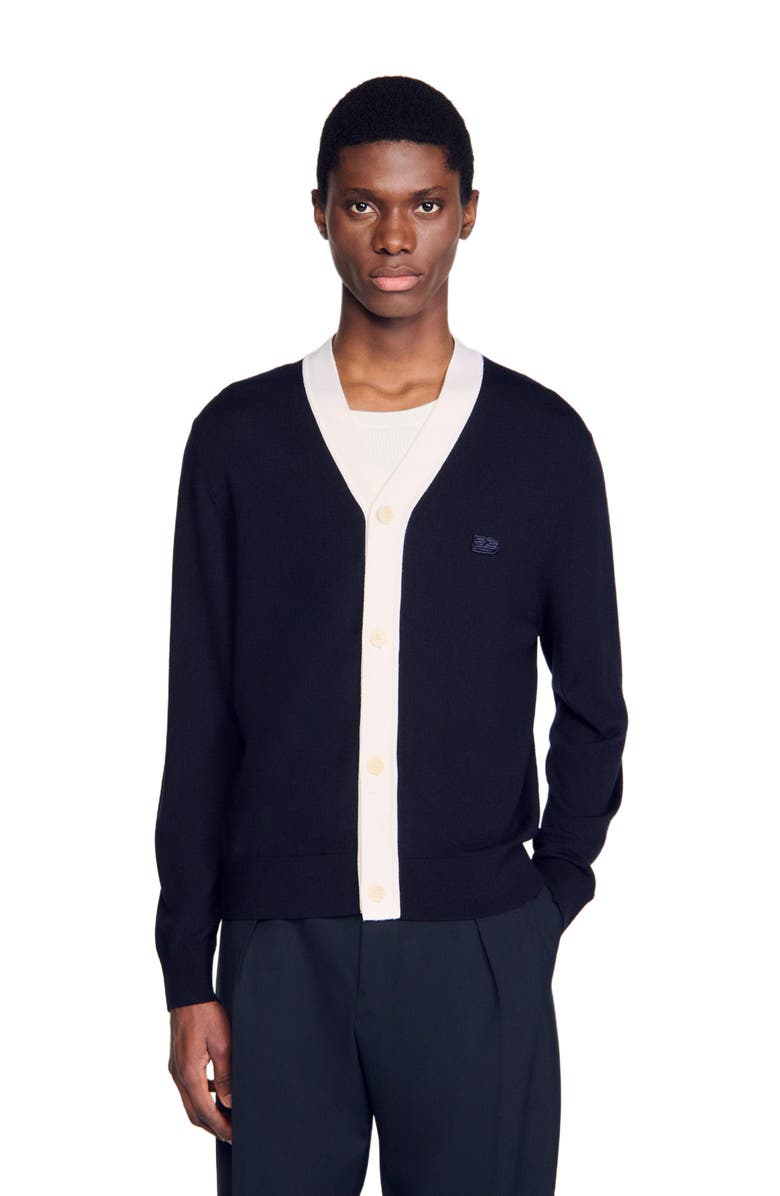 SANDRO Cardigan with patches, Alternate, color, Navy Blue