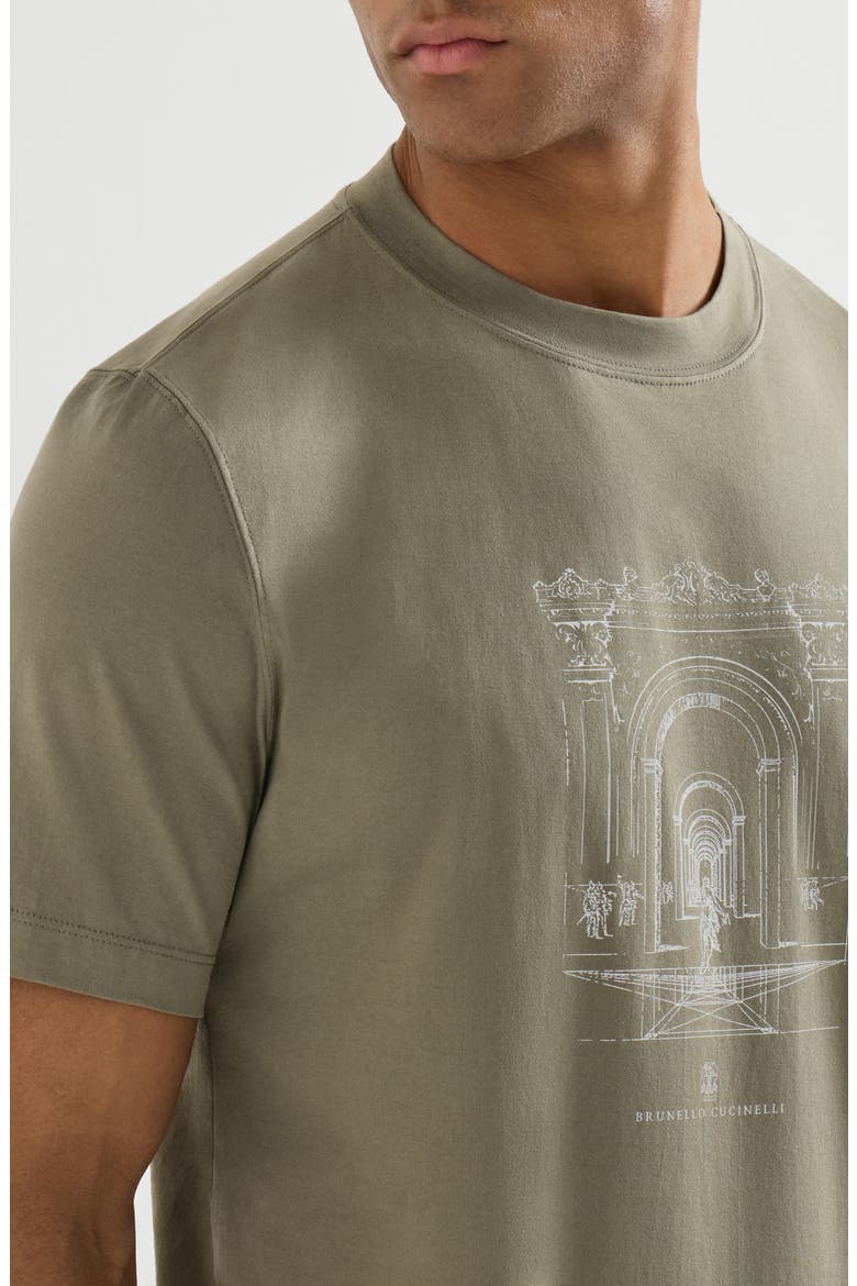 Cotton jersey crew neck T-shirt with print, Alternate, color, Military