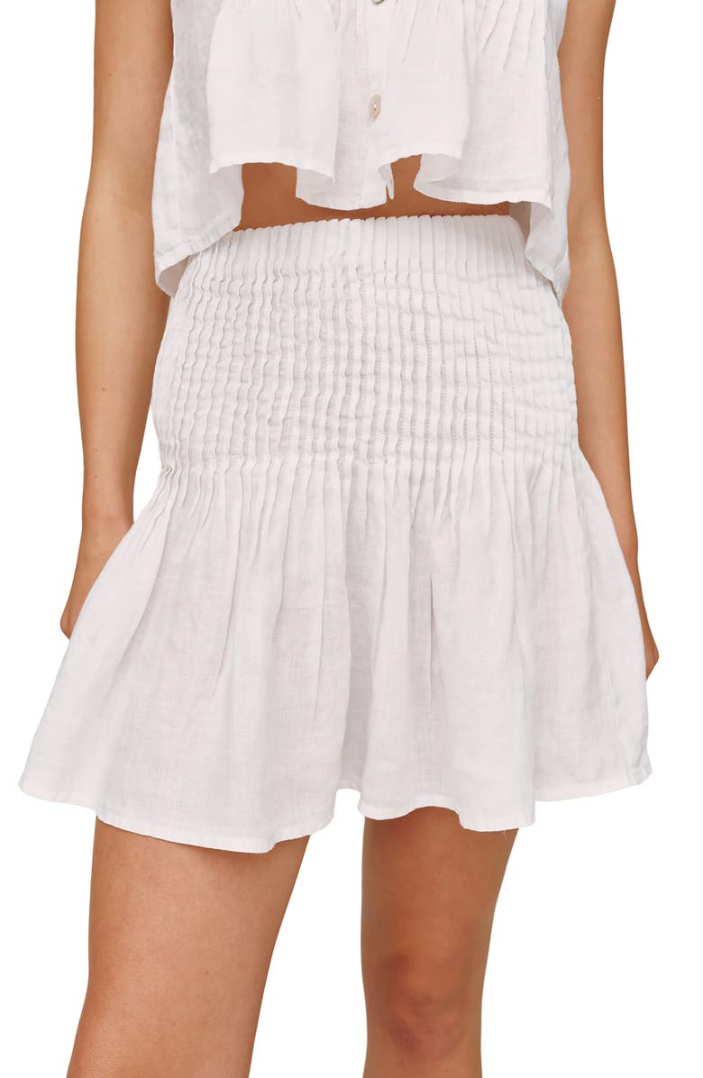 Bella Dahl Pintuck Linen Miniskirt, Alternate, color, White