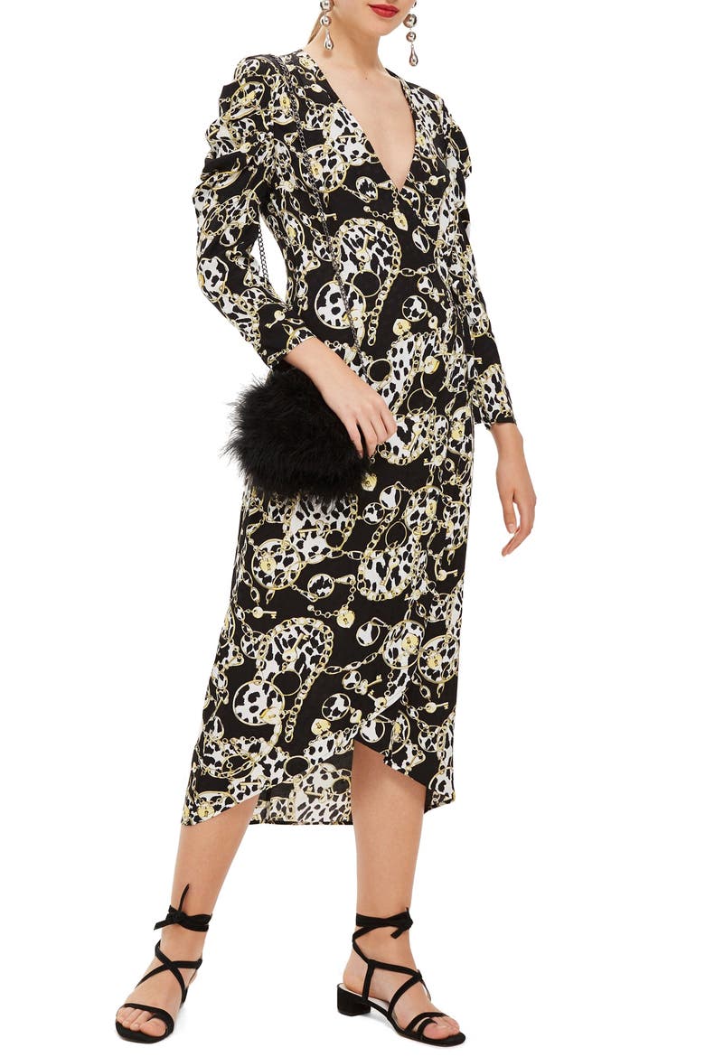 Chain Jacquard Midi Dress, Main, color, BLACK MULTI
