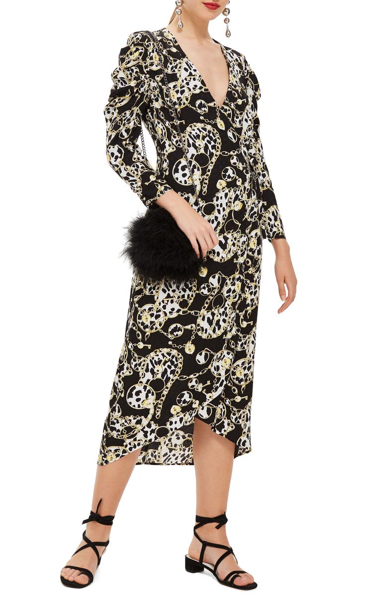 Topshop Chain Jacquard Midi Dress, Main, color, 