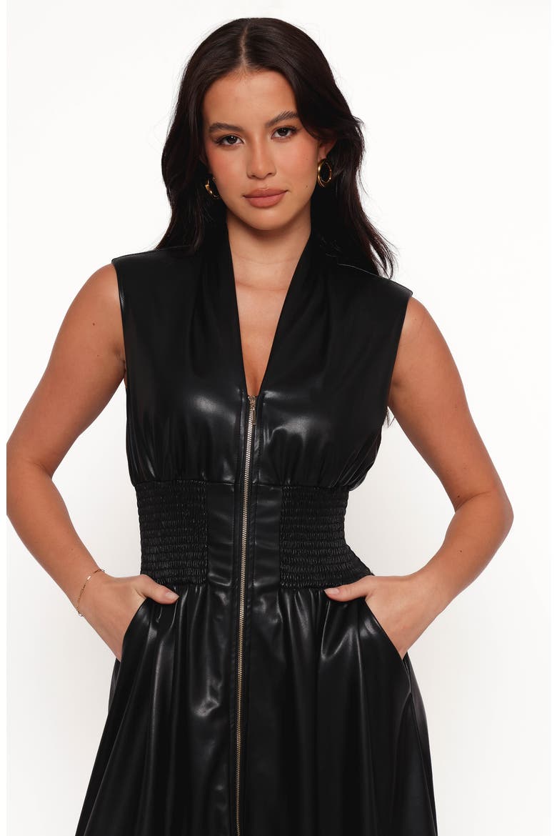Lizzi Faux Leather Midi Dress, Alternate, color, BLACK