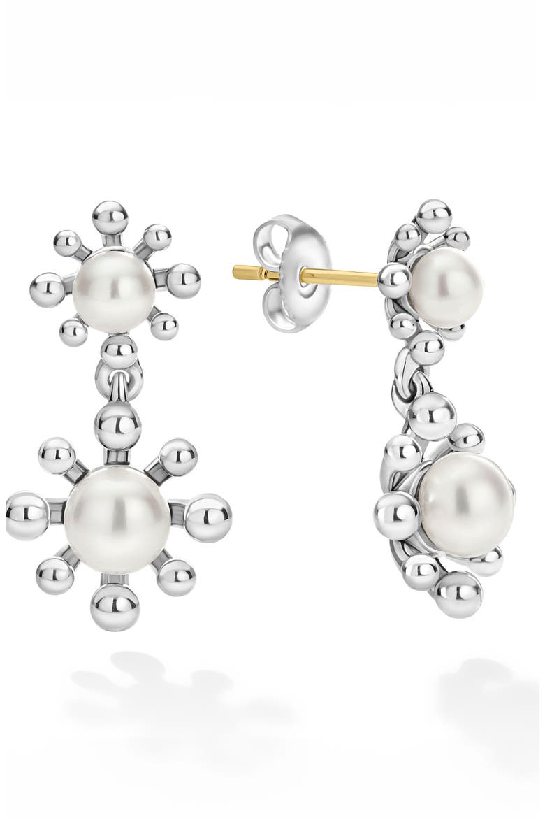 Luna Fleur Cultured Pearl Drop Earrings, Alternate, color, SILVER