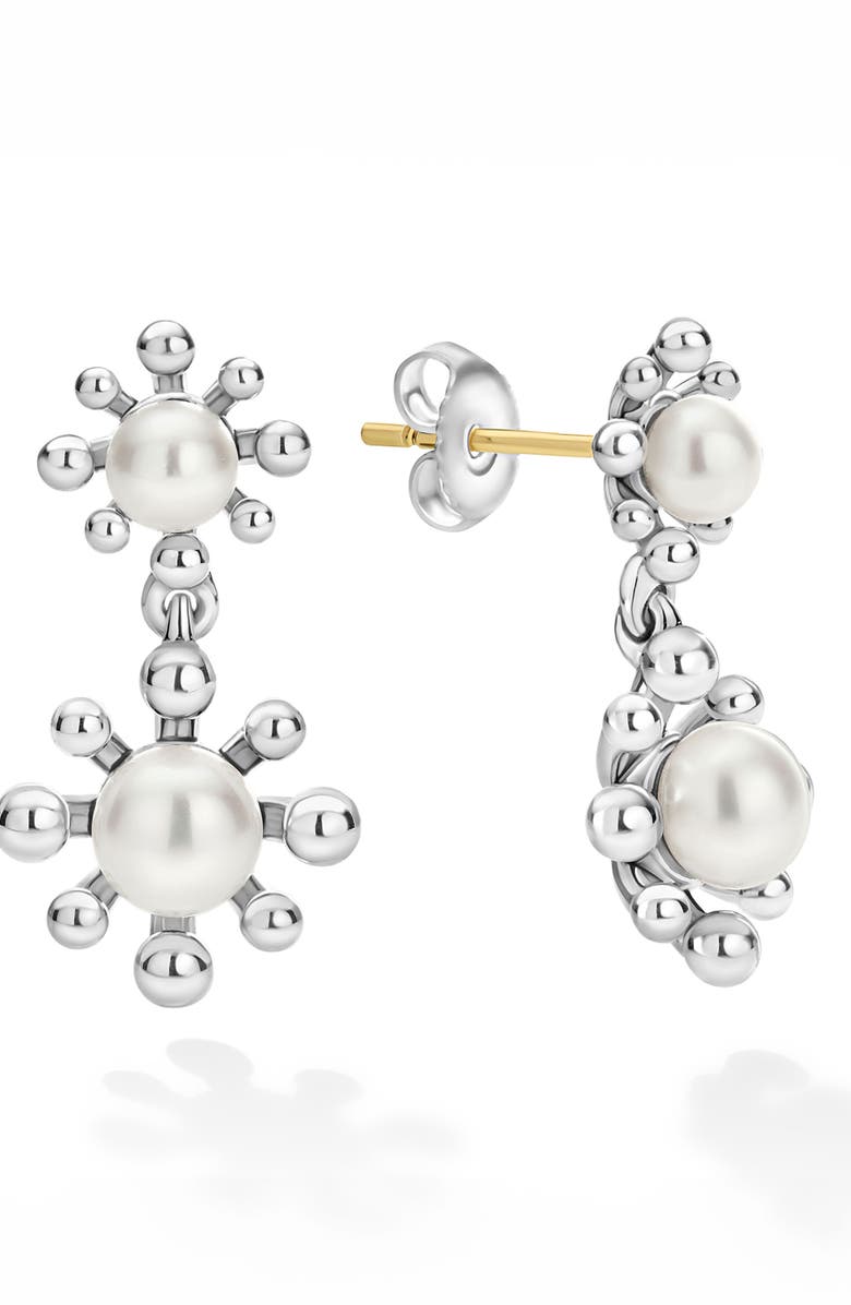LAGOS Luna Fleur Cultured Pearl Drop Earrings, Alternate, color, Silver