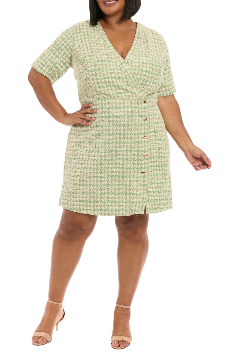 London Times Short Sleeve Bouclé Faux Wrap Dress, Main, color, Green