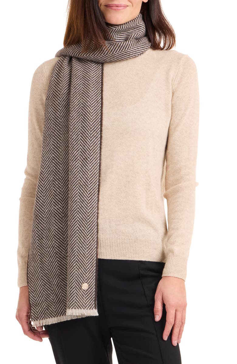 Bruno Magli Herringbone Cashmere Scarf, Alternate, color, Brown