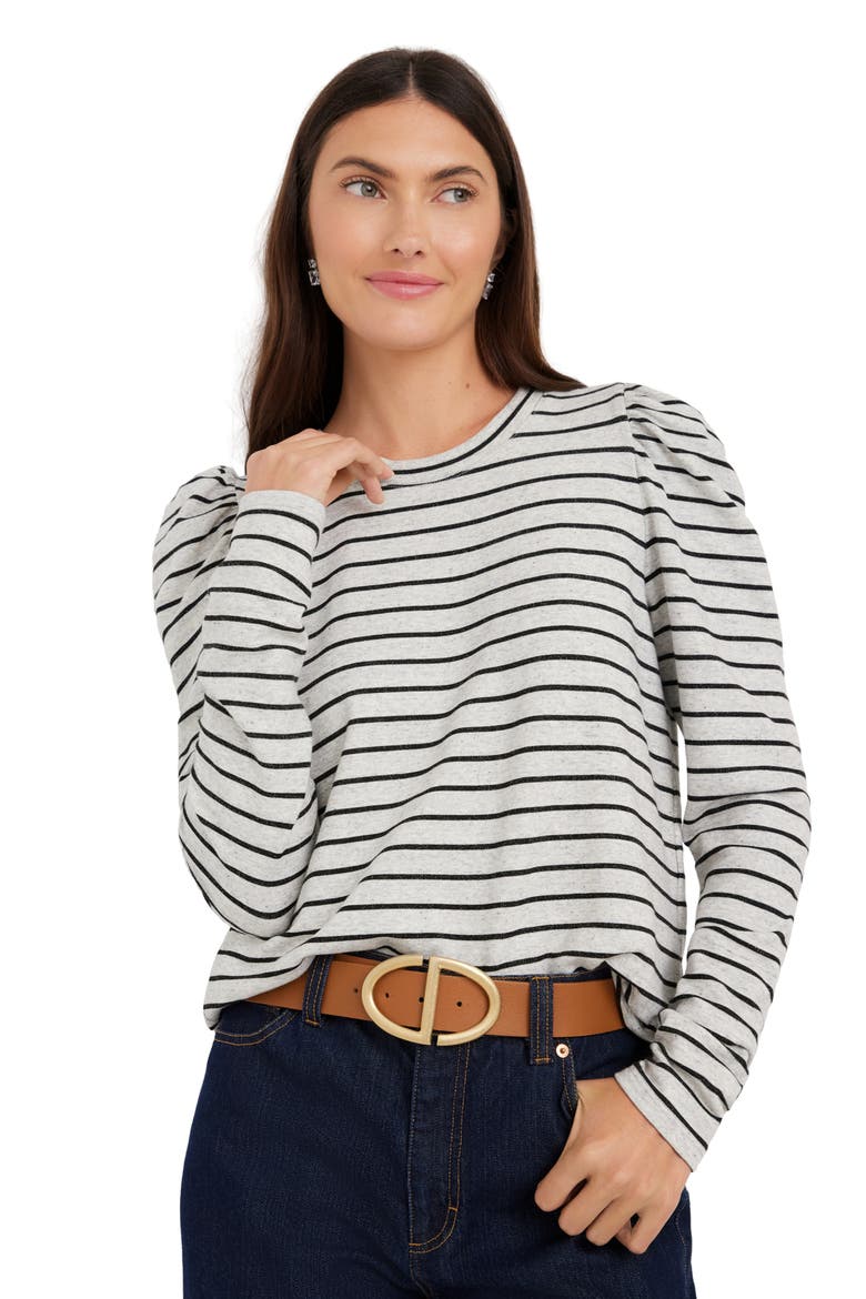Shirred Sleeve Top, Alternate, color, FRENCH TERRY HEATHER/ BLK