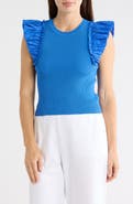 T Tahari Ruffle Mixed Media Rib Sweater