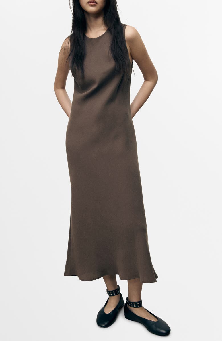 MANGO Sleeveless Midi Dress, Main, color, Brown