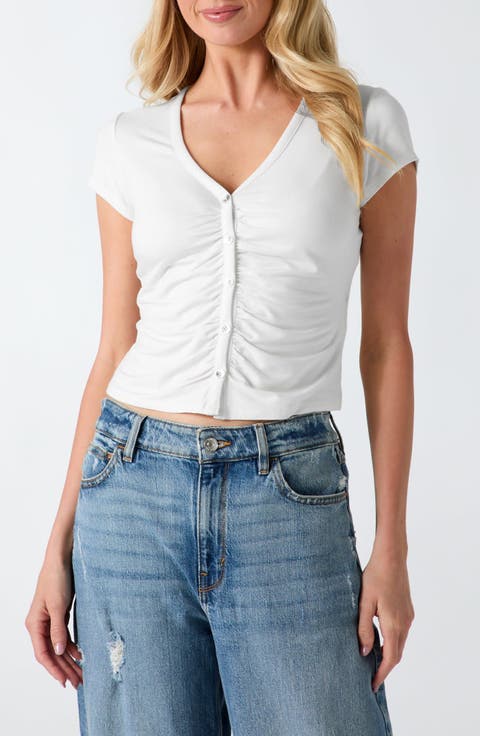 Bianca Ruched Short Sleeve Button Up Top