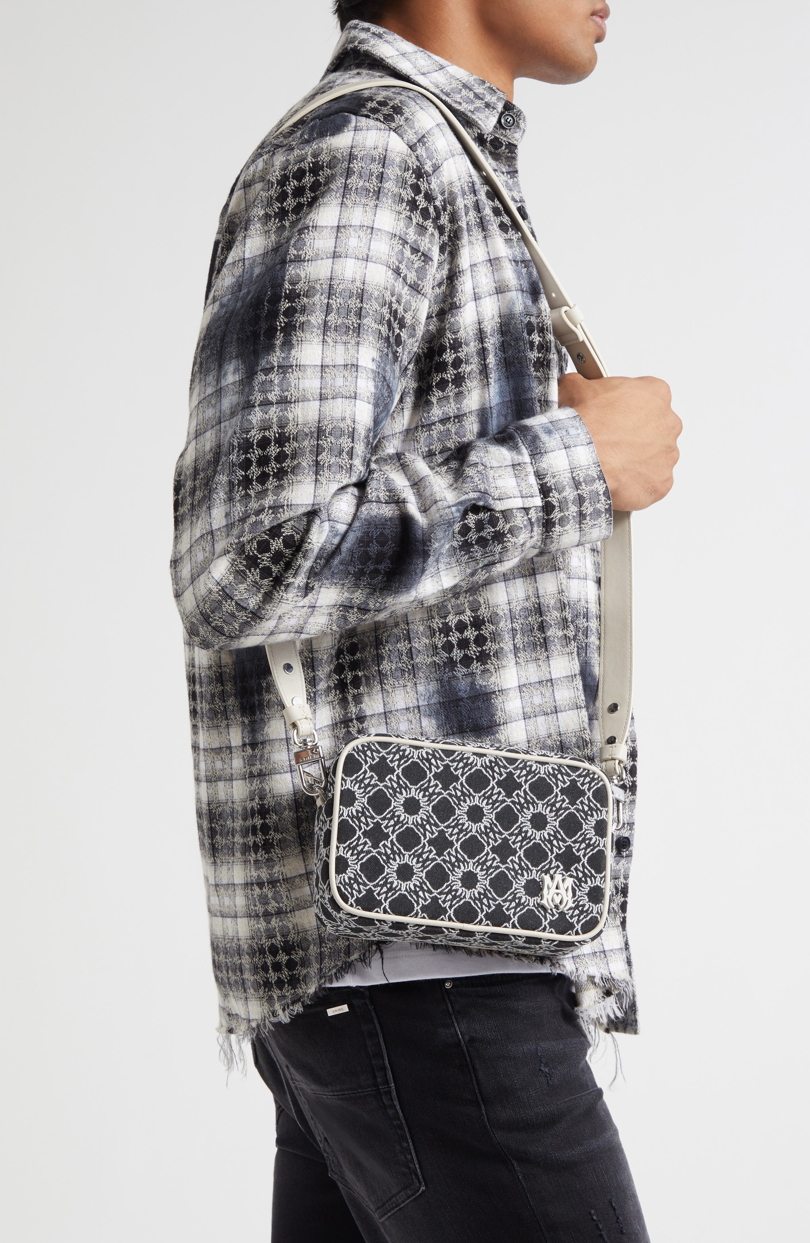 AMIRI MA Quad Denim Camera Bag, Alternate, color, Black