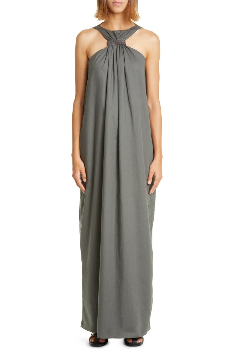 Beaded Halter Neck Cotton Blend Maxi Dress, Main, color, ABETE
