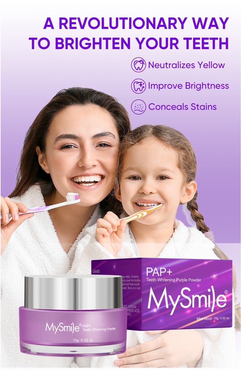 MySmile PAP Mint Non-Sensitive Teeth Whitening Powder Cavity Prevention Little Foam - 0.52 oz, Alternate, color, 