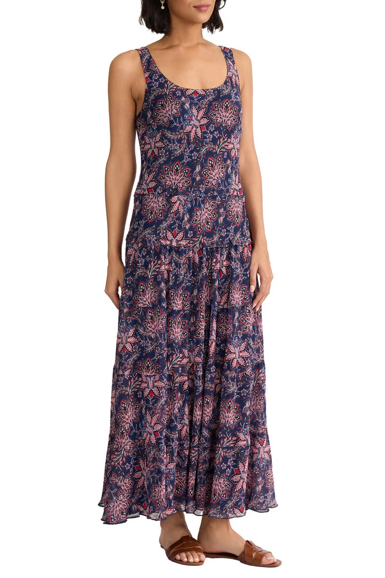 Print Sleeveless Tiered Maxi Dress, Alternate, color, PACIFIC NAVY MULTI