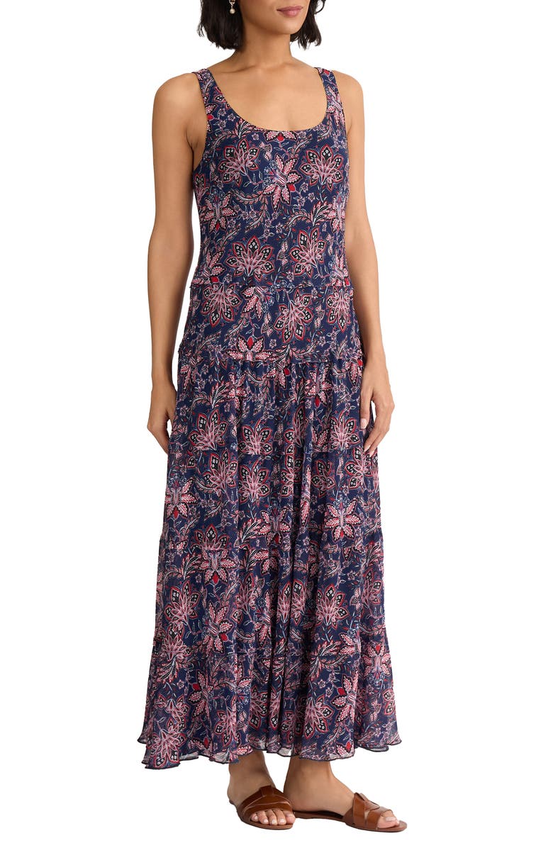 Jones New York Print Sleeveless Tiered Maxi Dress, Alternate, color, Pacific Navy Multi
