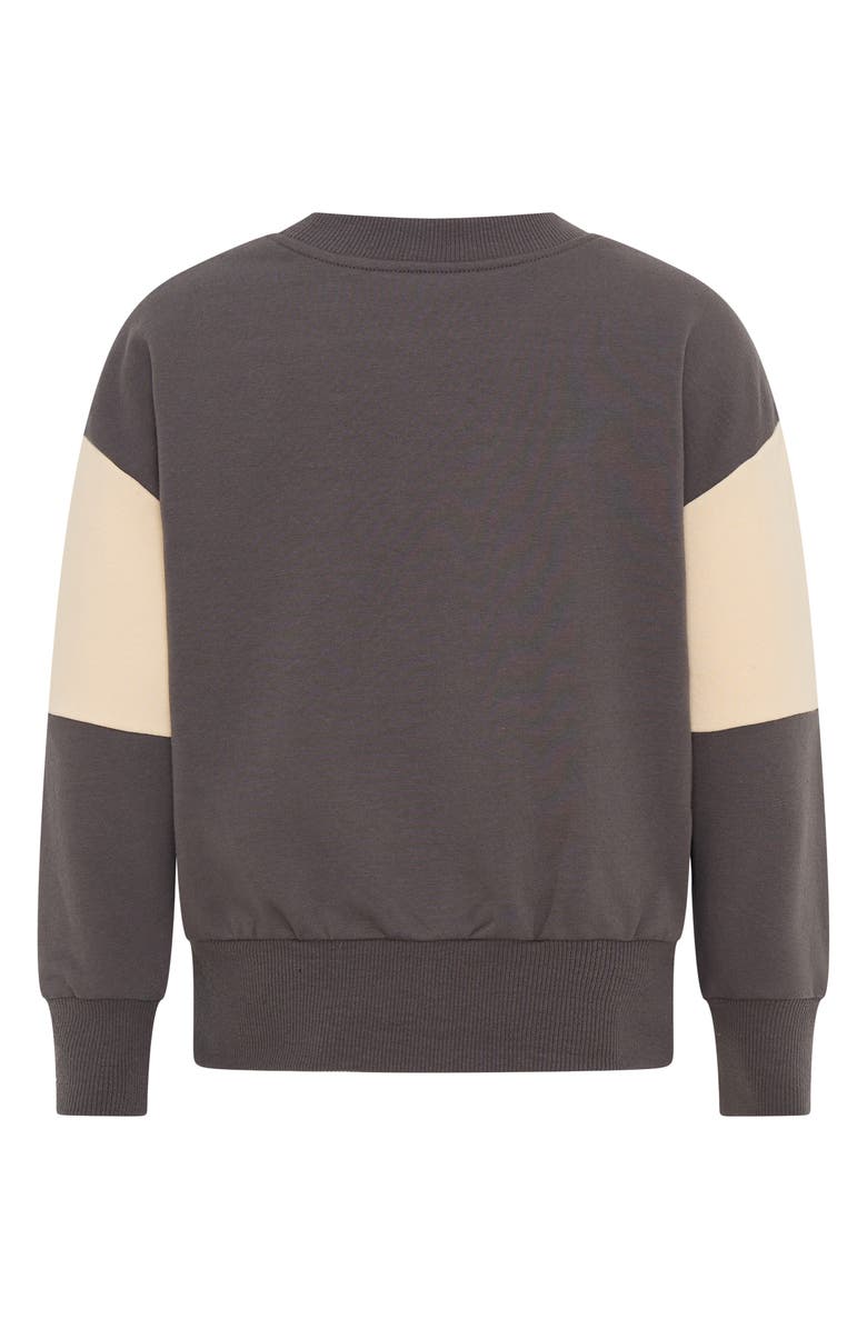 TINY TRIBE Kids' Thankful Dude Colorblock Cotton Graphic Sweatshirt, Alternate, color, Charcoal